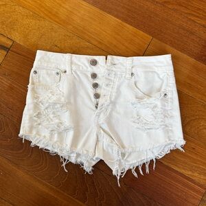 American Eagle White Distressed Jean Shorts